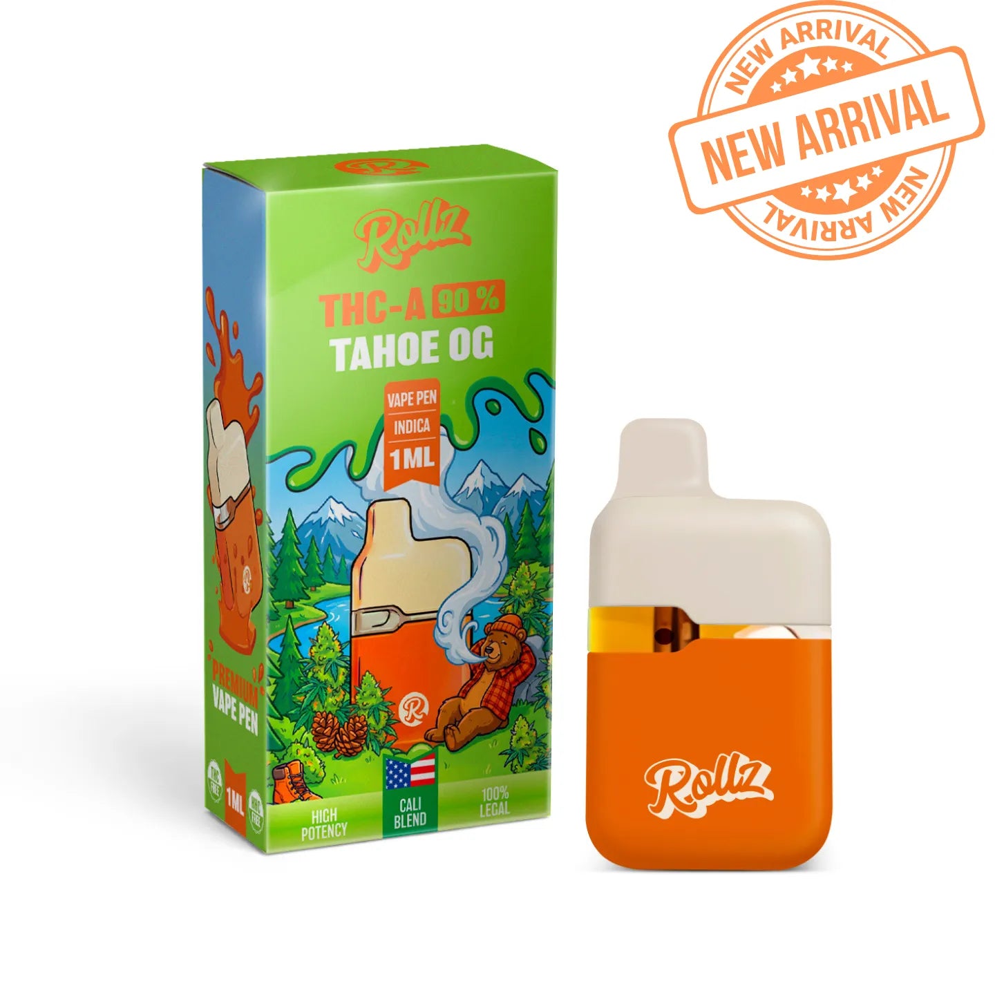 ROLLZ Tahoe OG THCA 90% Vape Pen 1ML mit grüner Verpackung und New Arrival Siegel