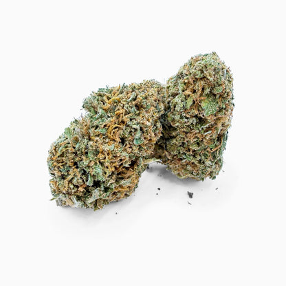 Sky-Walker OG CBD Blüte Beutel - Premium Doypack mit frischen Buds davor, Studiofoto