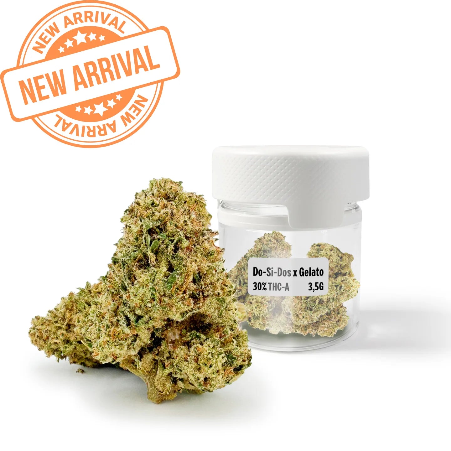 ROLLZ Do-Si-Dos x Gelato THCA Blüten 3,5g im Glas mit New Arrival Stempel