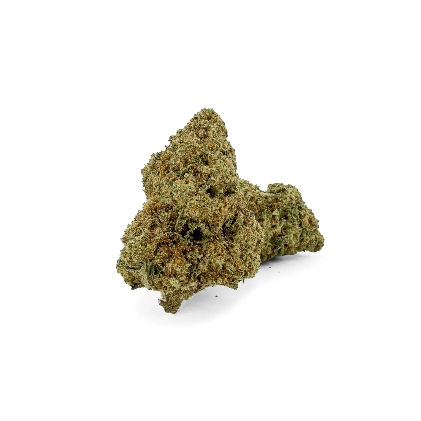 Nahaufnahme von Rollz White Russian Indoor THCA getrockneten Cannabisblüten Glookies Buds auf weißem Hintergrund