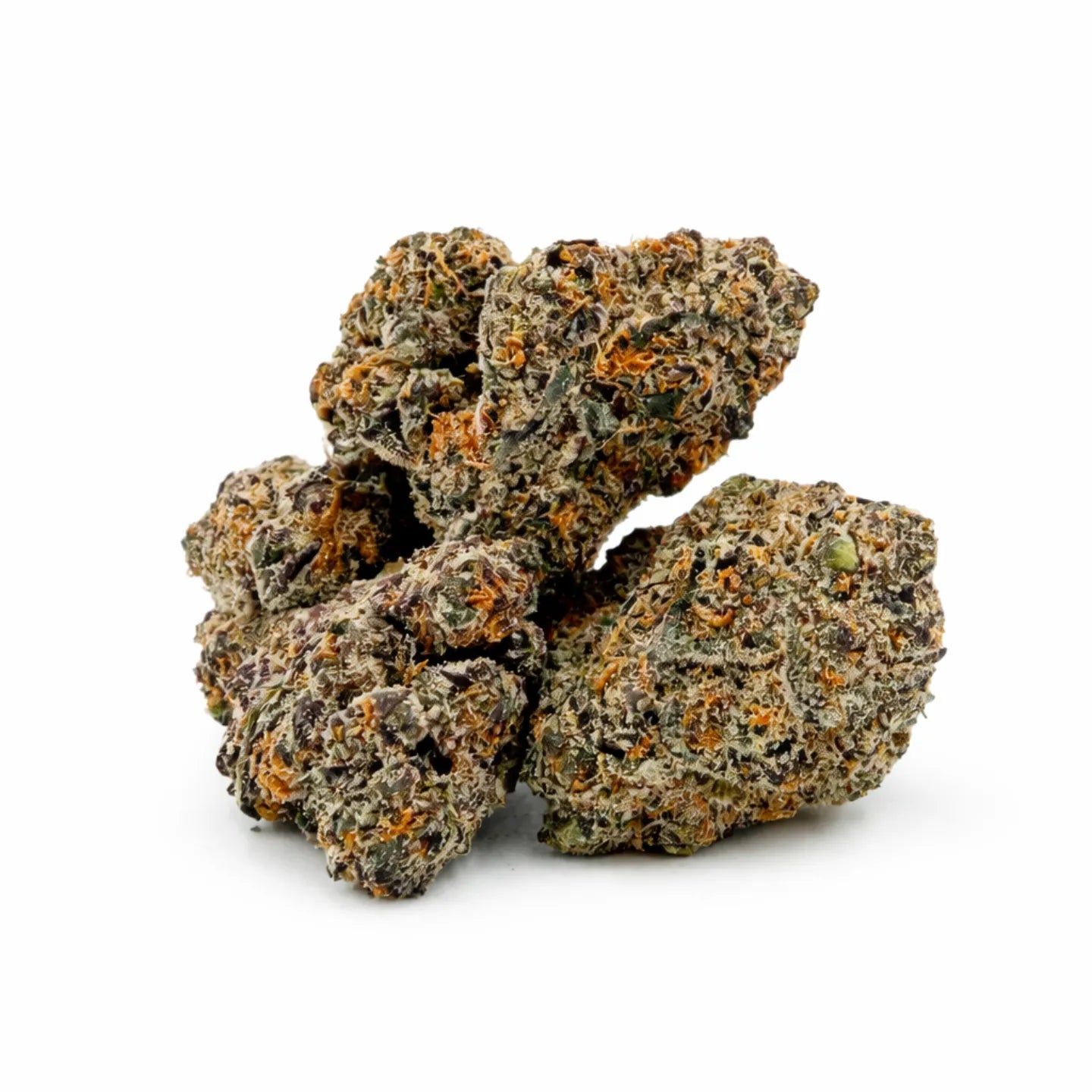 Pink Lemonade THCA Blüten - dichte, frostige Buds in Nahaufnahme auf weißem Hintergrund