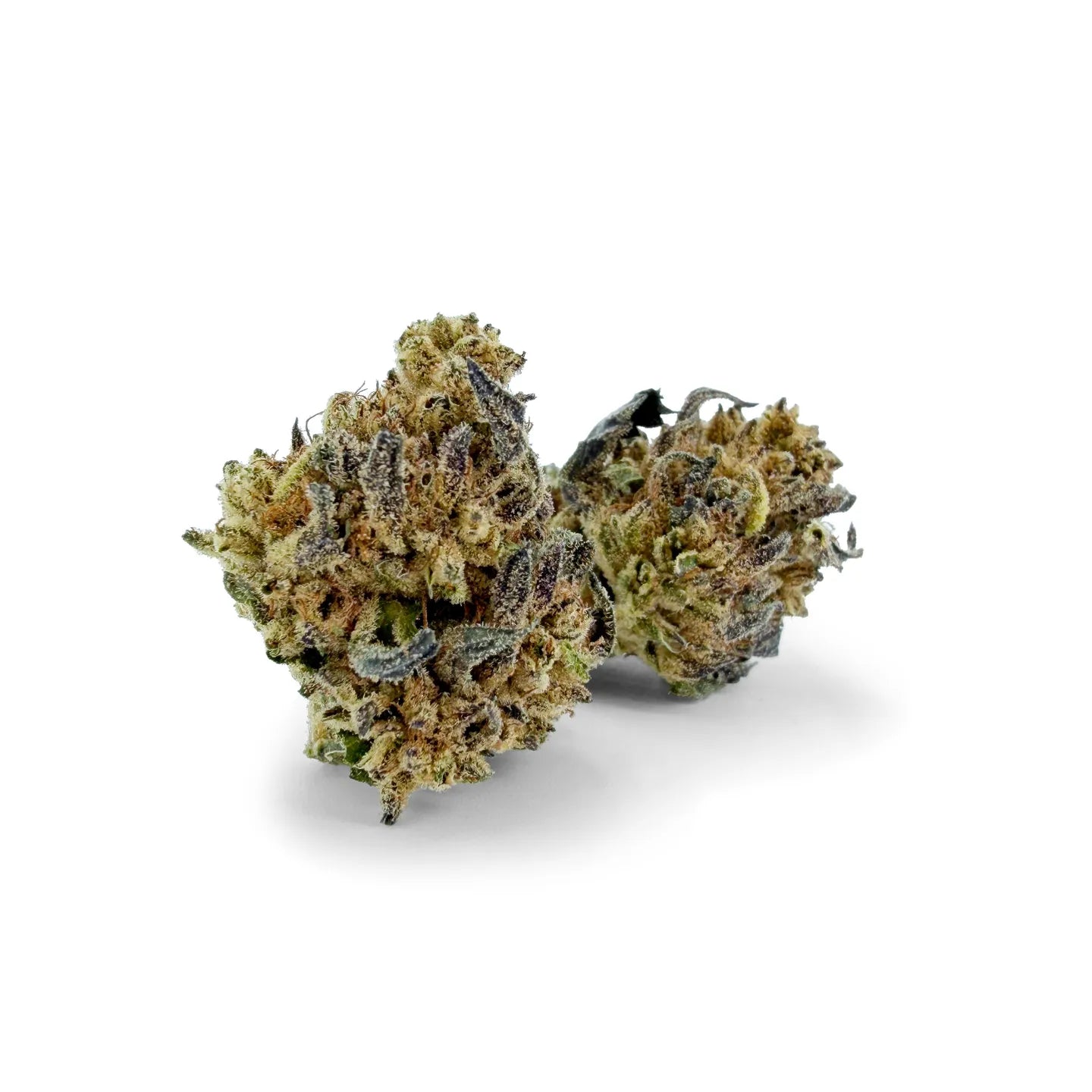 Detailaufnahme von Rollz California Love Indoor THCA getrockneten Blüten auf weißem Hintergrund