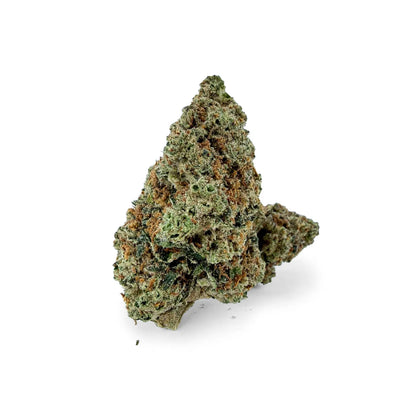 Detailaufnahme von Rollz California Love Indoor THCA getrockneten Blüten auf weißem Hintergrund