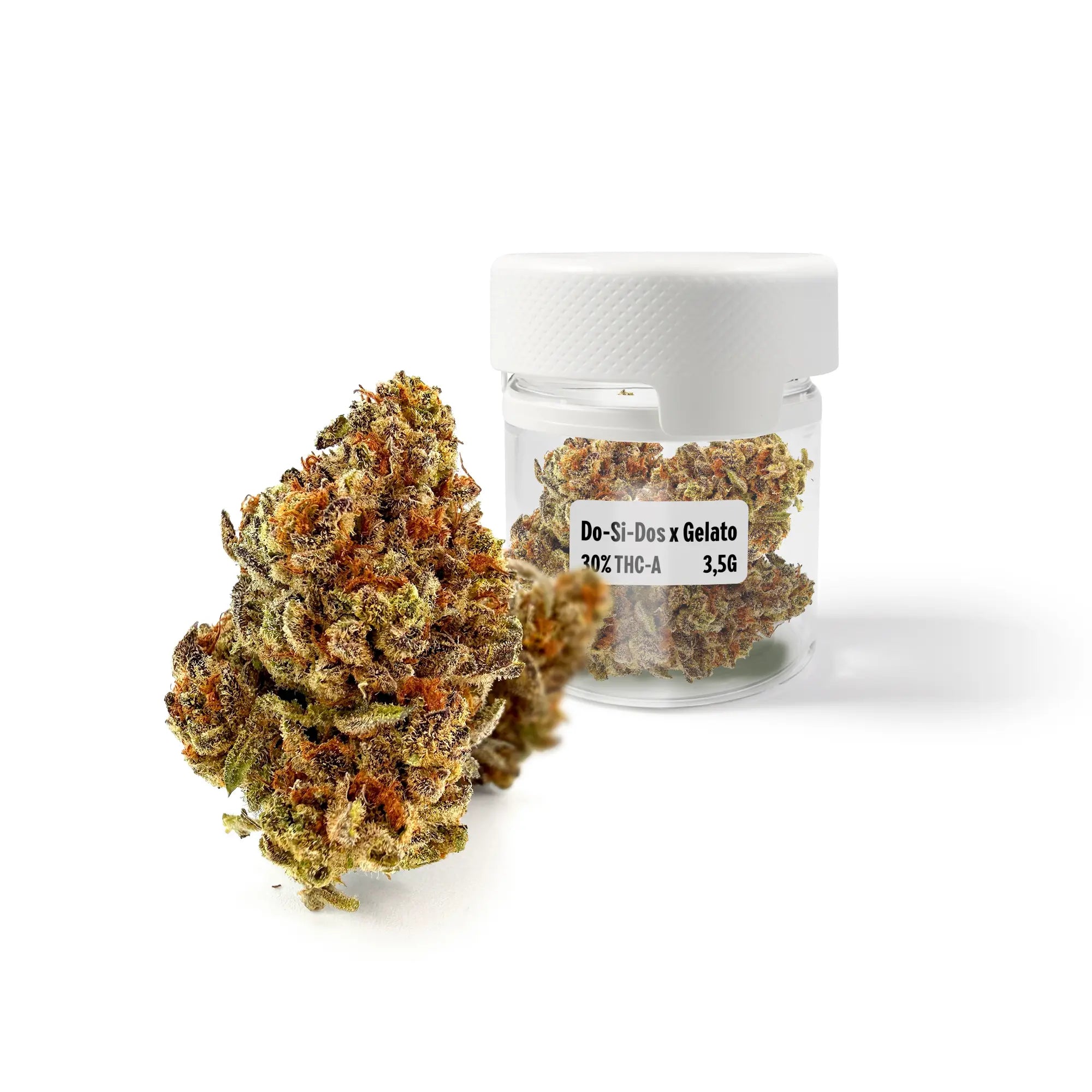 ROLLZ Do-Si-Dos x Gelato THCA Blüten 30% THC-A im 3,5g Produktglas