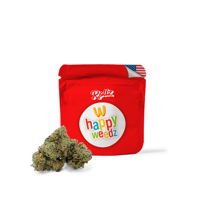 Happy Weedz THCA Indoor-getrocknete Cannabisblüten von Rollz – eigener Anbau und eigene Produktion.