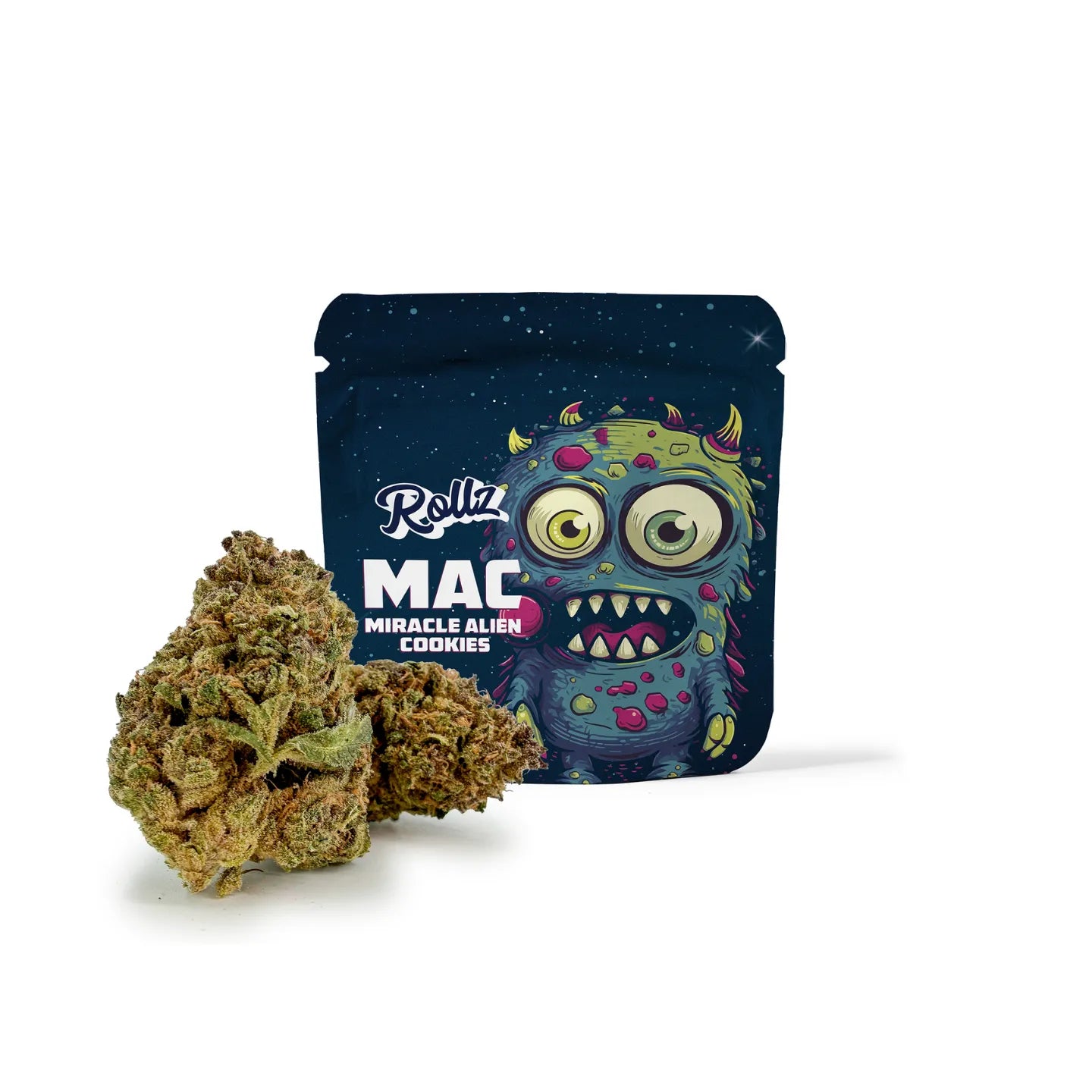 Rollz Miracle Alien Cookies THCA Indoor getrocknete Cannabisblüten – eigener Anbau und eigene Produktion.